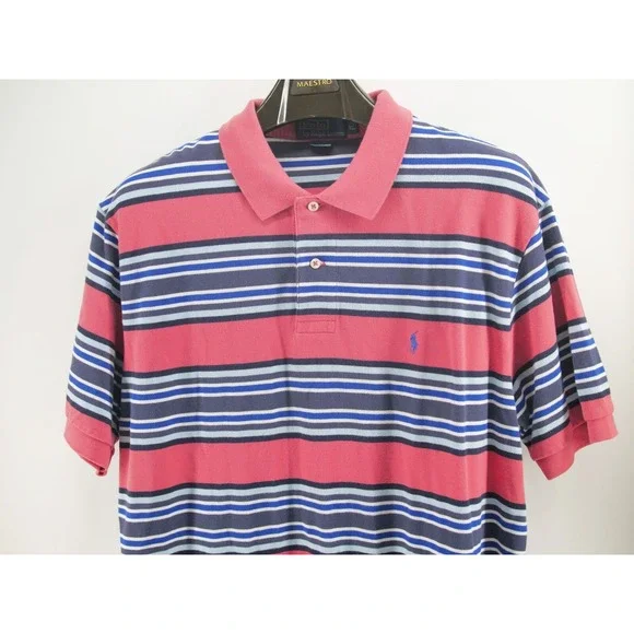 Ralph‎ Lauren Polo Shirt Men's Size XL Pink Striped - Picture 2 of 7